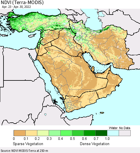 Middle East and Turkey NDVI (Terra-MODIS) Thematic Map For 4/21/2022 - 4/30/2022