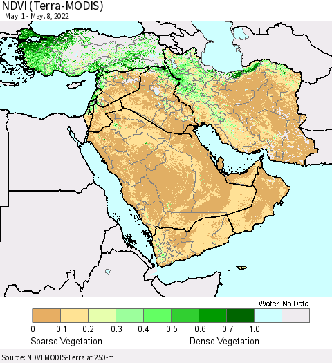 Middle East and Turkey NDVI (Terra-MODIS) Thematic Map For 5/1/2022 - 5/8/2022