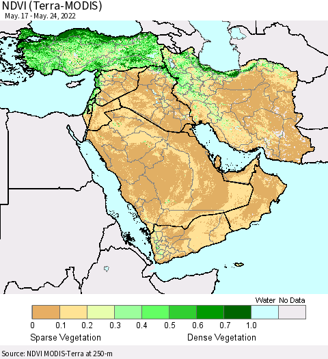 Middle East and Turkey NDVI (Terra-MODIS) Thematic Map For 5/17/2022 - 5/24/2022