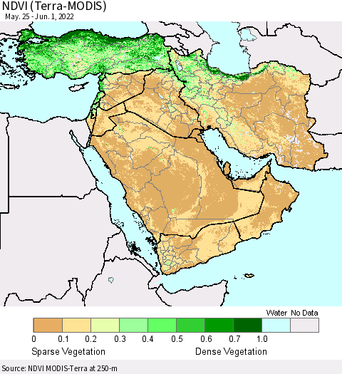 Middle East and Turkey NDVI (Terra-MODIS) Thematic Map For 5/25/2022 - 6/1/2022