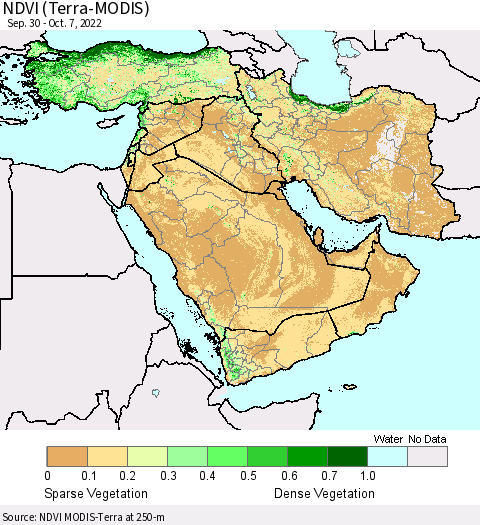 Middle East and Turkey NDVI (Terra-MODIS) Thematic Map For 9/30/2022 - 10/7/2022
