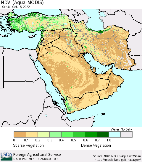 Middle East and Turkey NDVI (Terra-MODIS) Thematic Map For 10/11/2022 - 10/20/2022