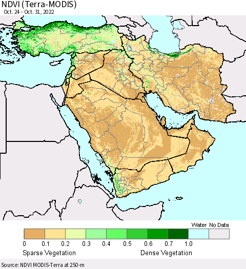 Middle East and Turkey NDVI (Terra-MODIS) Thematic Map For 10/24/2022 - 10/31/2022
