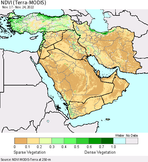 Middle East and Turkey NDVI (Terra-MODIS) Thematic Map For 11/17/2022 - 11/24/2022