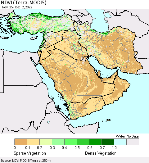 Middle East and Turkey NDVI (Terra-MODIS) Thematic Map For 11/25/2022 - 12/2/2022