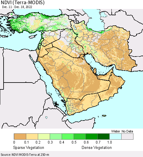 Middle East and Turkey NDVI (Terra-MODIS) Thematic Map For 12/11/2022 - 12/18/2022