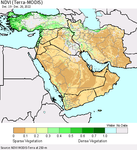 Middle East and Turkey NDVI (Terra-MODIS) Thematic Map For 12/19/2022 - 12/26/2022