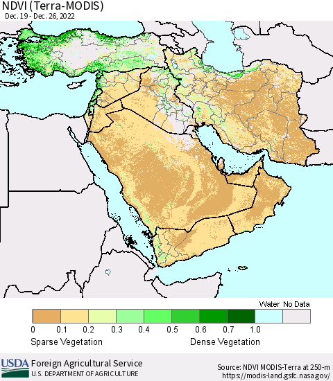 Middle East and Turkey NDVI (Terra-MODIS) Thematic Map For 12/21/2022 - 12/31/2022