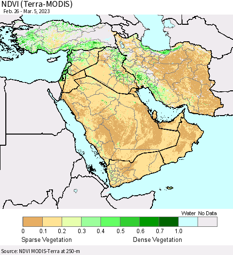 Middle East and Turkey NDVI (Terra-MODIS) Thematic Map For 2/26/2023 - 3/5/2023