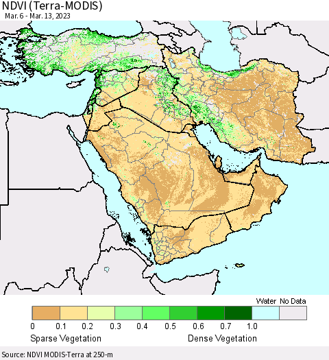 Middle East and Turkey NDVI (Terra-MODIS) Thematic Map For 3/6/2023 - 3/13/2023