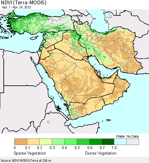 Middle East and Turkey NDVI (Terra-MODIS) Thematic Map For 4/7/2023 - 4/14/2023