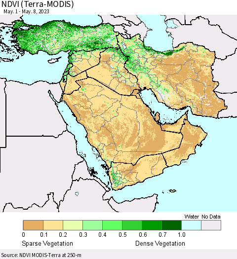 Middle East and Turkey NDVI (Terra-MODIS) Thematic Map For 5/1/2023 - 5/8/2023