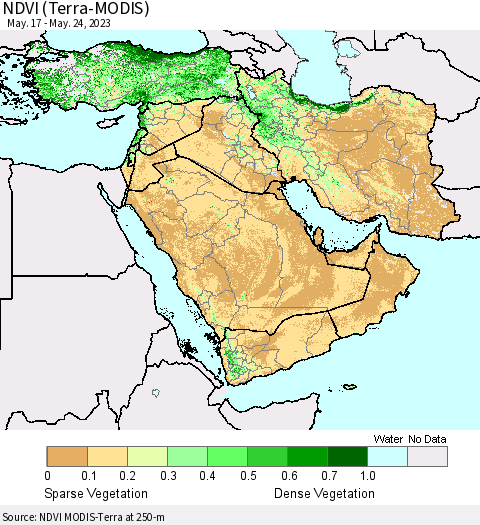 Middle East and Turkey NDVI (Terra-MODIS) Thematic Map For 5/17/2023 - 5/24/2023