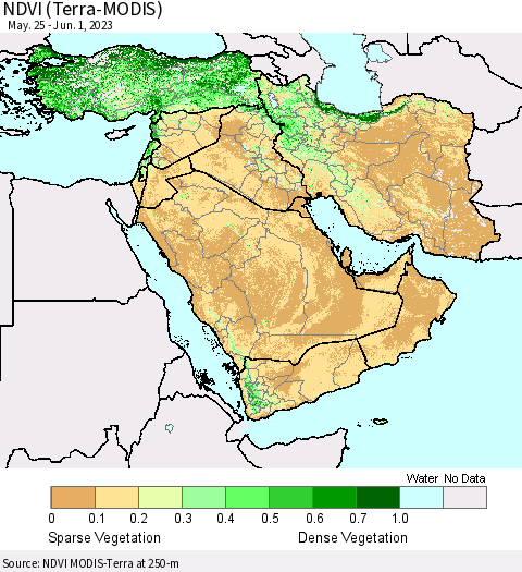 Middle East and Turkey NDVI (Terra-MODIS) Thematic Map For 5/25/2023 - 6/1/2023