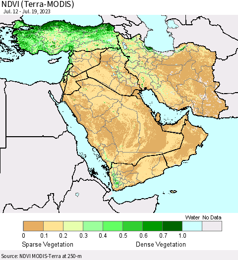 Middle East and Turkey NDVI (Terra-MODIS) Thematic Map For 7/12/2023 - 7/19/2023
