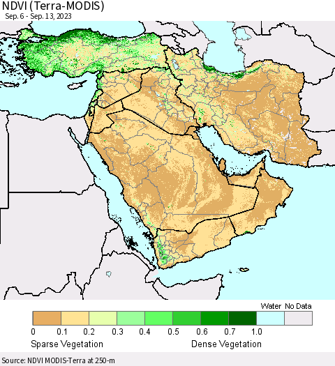 Middle East and Turkey NDVI (Terra-MODIS) Thematic Map For 9/6/2023 - 9/13/2023