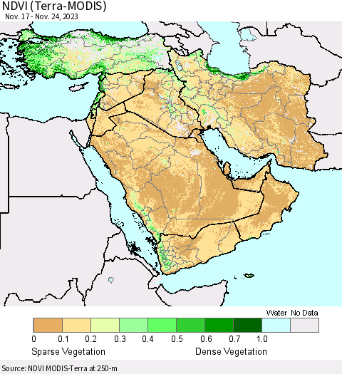 Middle East and Turkey NDVI (Terra-MODIS) Thematic Map For 11/17/2023 - 11/24/2023