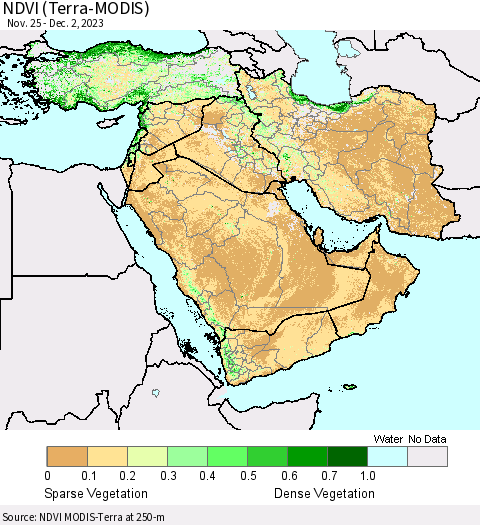 Middle East and Turkey NDVI (Terra-MODIS) Thematic Map For 11/25/2023 - 12/2/2023