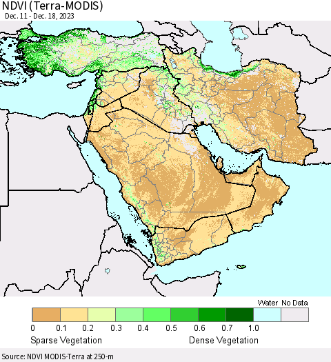 Middle East and Turkey NDVI (Terra-MODIS) Thematic Map For 12/11/2023 - 12/18/2023