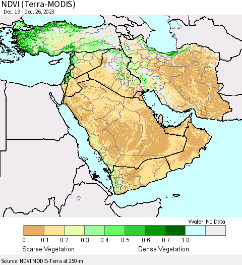 Middle East and Turkey NDVI (Terra-MODIS) Thematic Map For 12/19/2023 - 12/26/2023