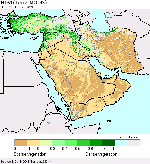 Middle East and Turkey NDVI (Terra-MODIS) Thematic Map For 2/18/2024 - 2/25/2024