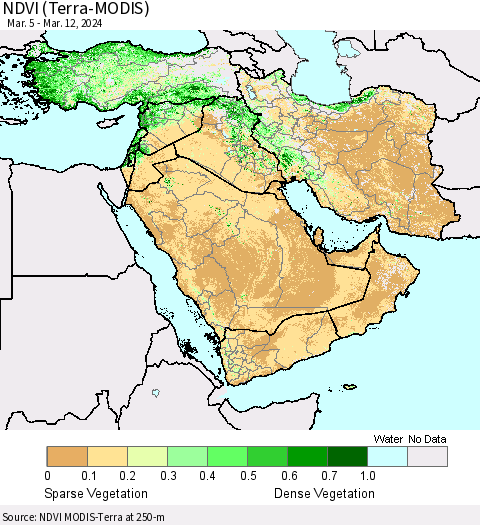 Middle East and Turkey NDVI (Terra-MODIS) Thematic Map For 3/5/2024 - 3/12/2024