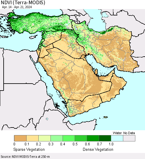 Middle East and Turkey NDVI (Terra-MODIS) Thematic Map For 4/14/2024 - 4/21/2024