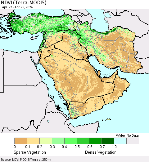 Middle East and Turkey NDVI (Terra-MODIS) Thematic Map For 4/22/2024 - 4/29/2024