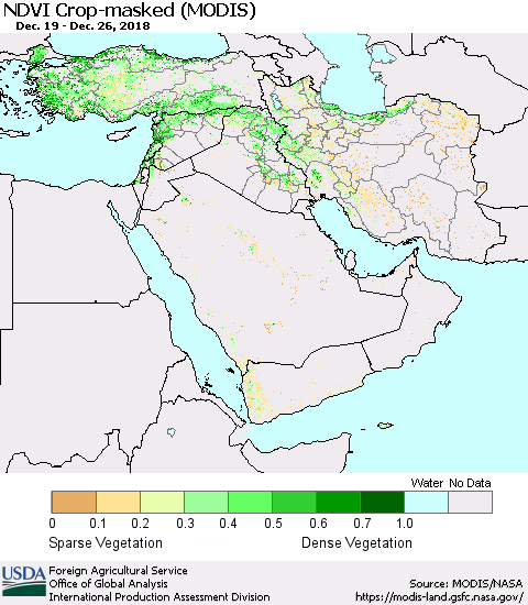 Middle East and Turkey Cropland NDVI (Terra-MODIS) Thematic Map For 12/21/2018 - 12/31/2018