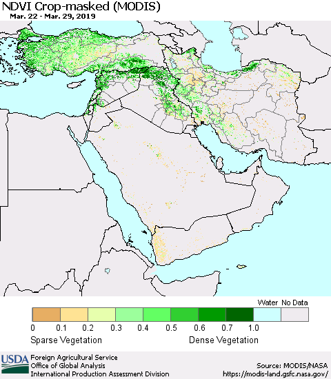 Middle East and Turkey Cropland NDVI (Terra-MODIS) Thematic Map For 3/21/2019 - 3/31/2019