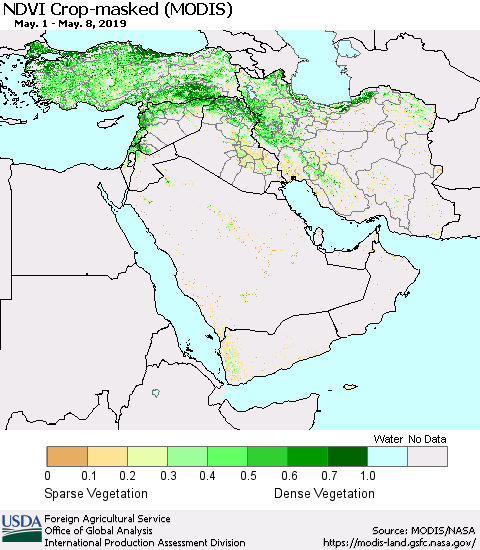 Middle East and Turkey NDVI Crop-masked (MODIS-Terra) Thematic Map For 5/1/2019 - 5/10/2019