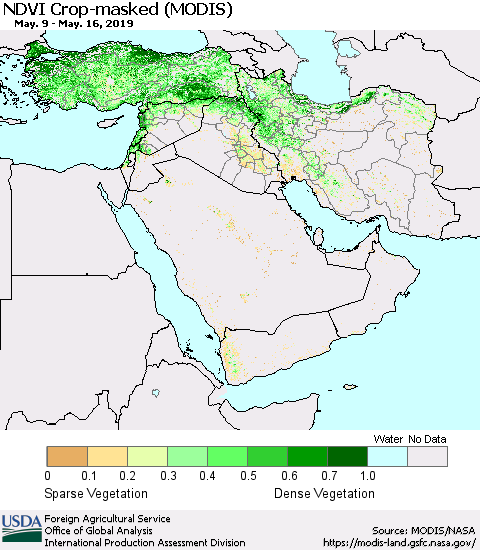 Middle East and Turkey NDVI Crop-masked (MODIS-Terra) Thematic Map For 5/11/2019 - 5/20/2019