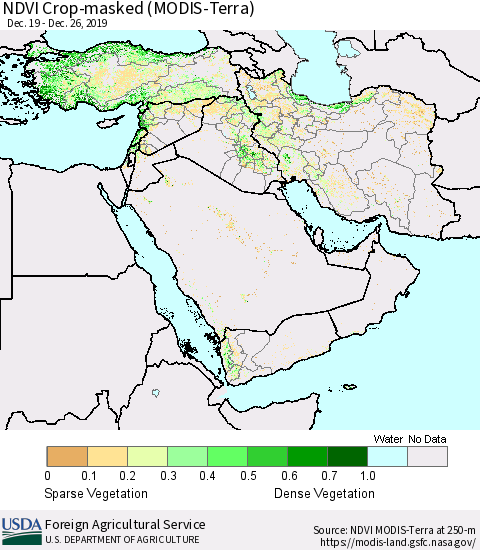 Middle East and Turkey Cropland NDVI (Terra-MODIS) Thematic Map For 12/21/2019 - 12/31/2019