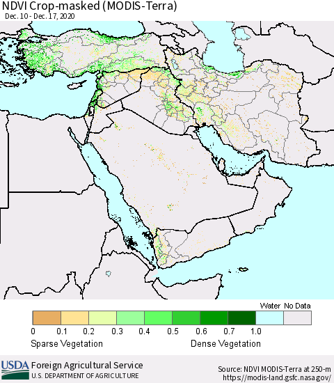 Middle East and Turkey NDVI Crop-masked (MODIS-Terra) Thematic Map For 12/11/2020 - 12/20/2020
