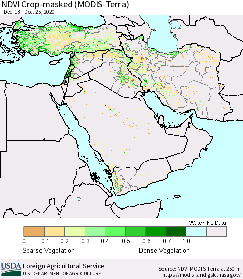 Middle East and Turkey NDVI Crop-masked (MODIS-Terra) Thematic Map For 12/21/2020 - 12/31/2020