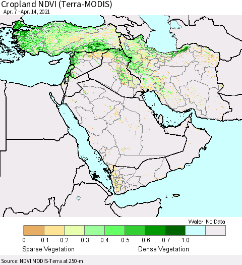 Middle East and Turkey Cropland NDVI (Terra-MODIS) Thematic Map For 4/7/2021 - 4/14/2021