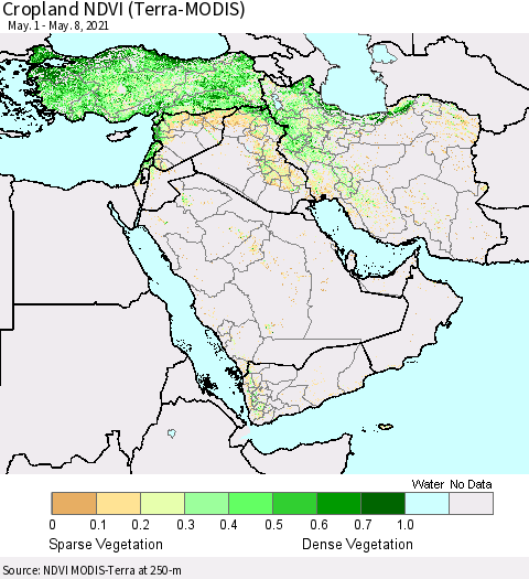 Middle East and Turkey Cropland NDVI (Terra-MODIS) Thematic Map For 5/1/2021 - 5/8/2021