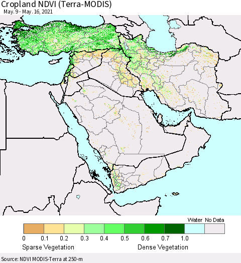 Middle East and Turkey Cropland NDVI (Terra-MODIS) Thematic Map For 5/9/2021 - 5/16/2021