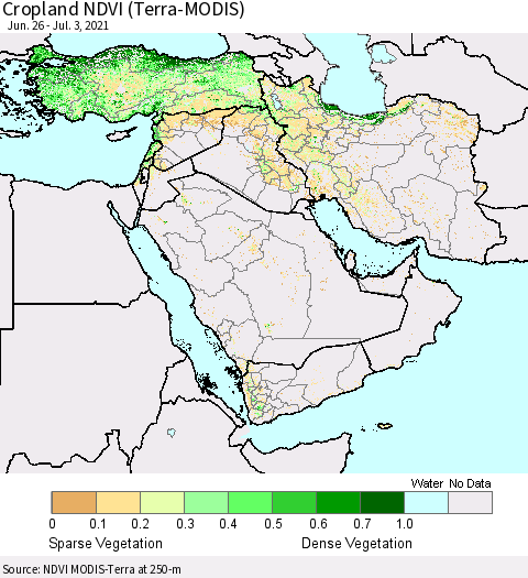 Middle East and Turkey Cropland NDVI (Terra-MODIS) Thematic Map For 6/26/2021 - 7/3/2021