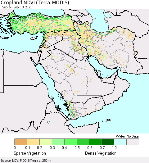 Middle East and Turkey Cropland NDVI (Terra-MODIS) Thematic Map For 9/6/2021 - 9/13/2021