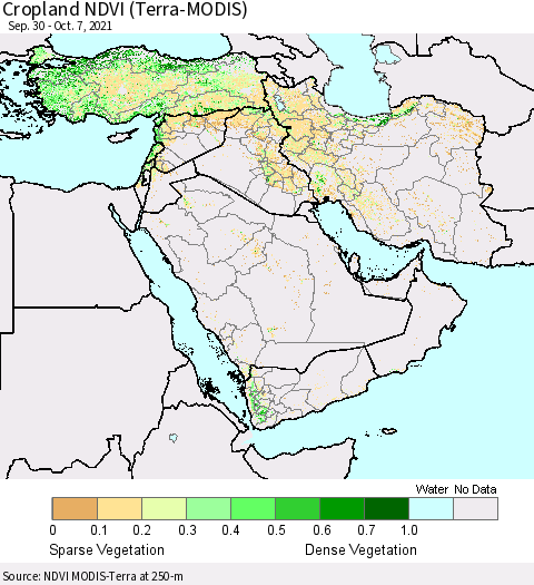 Middle East and Turkey Cropland NDVI (Terra-MODIS) Thematic Map For 9/30/2021 - 10/7/2021