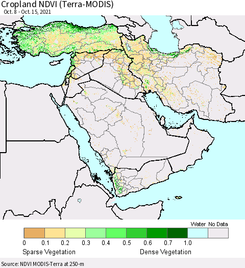Middle East and Turkey Cropland NDVI (Terra-MODIS) Thematic Map For 10/8/2021 - 10/15/2021