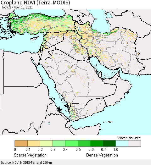 Middle East and Turkey Cropland NDVI (Terra-MODIS) Thematic Map For 11/9/2021 - 11/16/2021