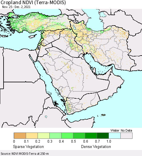 Middle East and Turkey Cropland NDVI (Terra-MODIS) Thematic Map For 11/25/2021 - 12/2/2021
