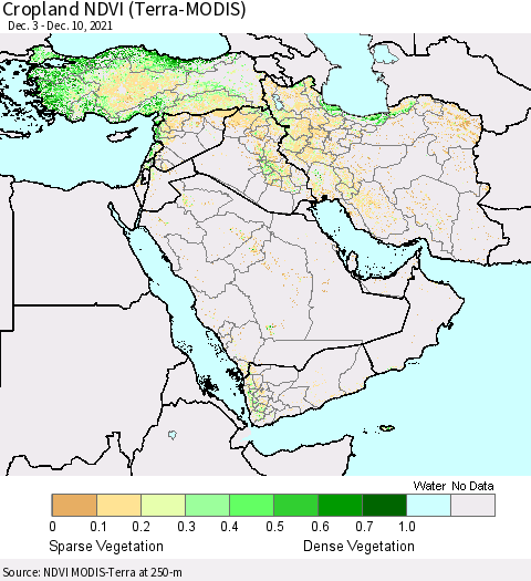 Middle East and Turkey Cropland NDVI (Terra-MODIS) Thematic Map For 12/1/2021 - 12/10/2021