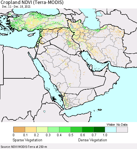 Middle East and Turkey Cropland NDVI (Terra-MODIS) Thematic Map For 12/11/2021 - 12/18/2021