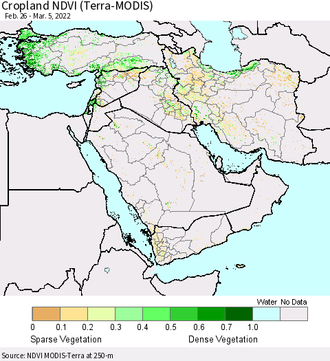 Middle East and Turkey Cropland NDVI (Terra-MODIS) Thematic Map For 2/26/2022 - 3/5/2022