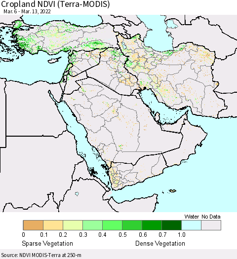 Middle East and Turkey Cropland NDVI (Terra-MODIS) Thematic Map For 3/6/2022 - 3/13/2022