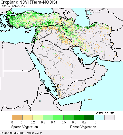 Middle East and Turkey Cropland NDVI (Terra-MODIS) Thematic Map For 4/15/2022 - 4/22/2022
