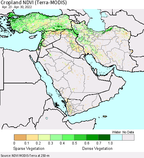 Middle East and Turkey Cropland NDVI (Terra-MODIS) Thematic Map For 4/21/2022 - 4/30/2022
